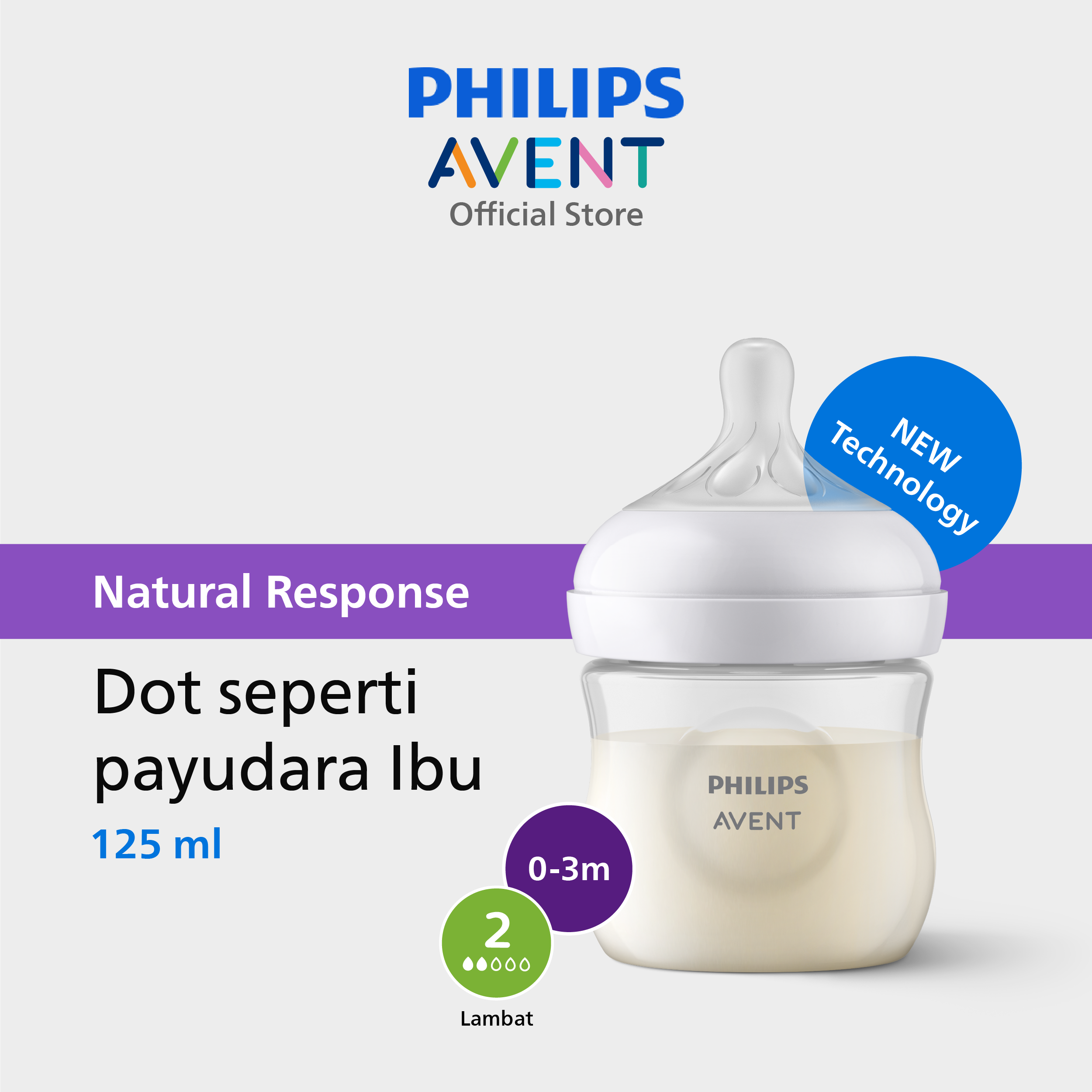 Philips Avent | Botol Susu Bayi | Natural Response | Dot Seperti Payudara Ibu | 125 ml | Twin | SCY900/02