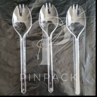 Spork plastik 2in1 Hitam Putih dan Bening | Sendok Garpu plastik 2 in 1 Warna Hitam Putih dan Bening isi 100pcs | Sendok Garpu nempel