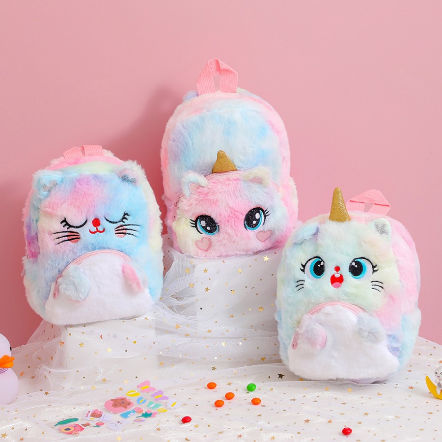 2022 Tas Ransel Bulu Unicorn Mata Buka Backpack Unicorn Girl anak lucu