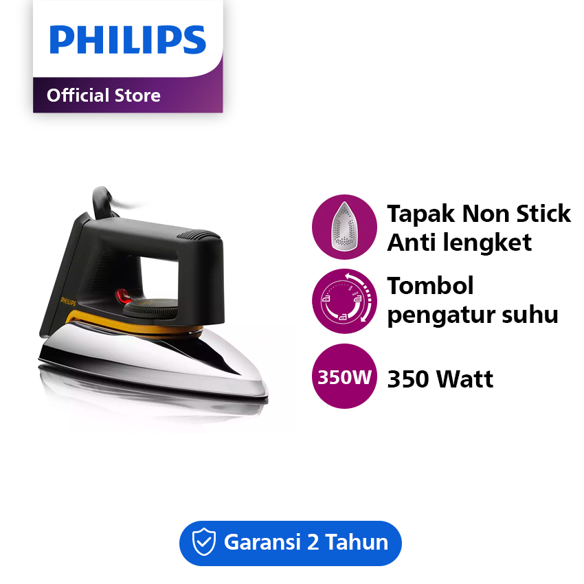 [EXTRA DISKON 20K] Philips Setrika Kering Classic HD1172/99 - Hitam Tapak Anti Lengket setrika Ph...