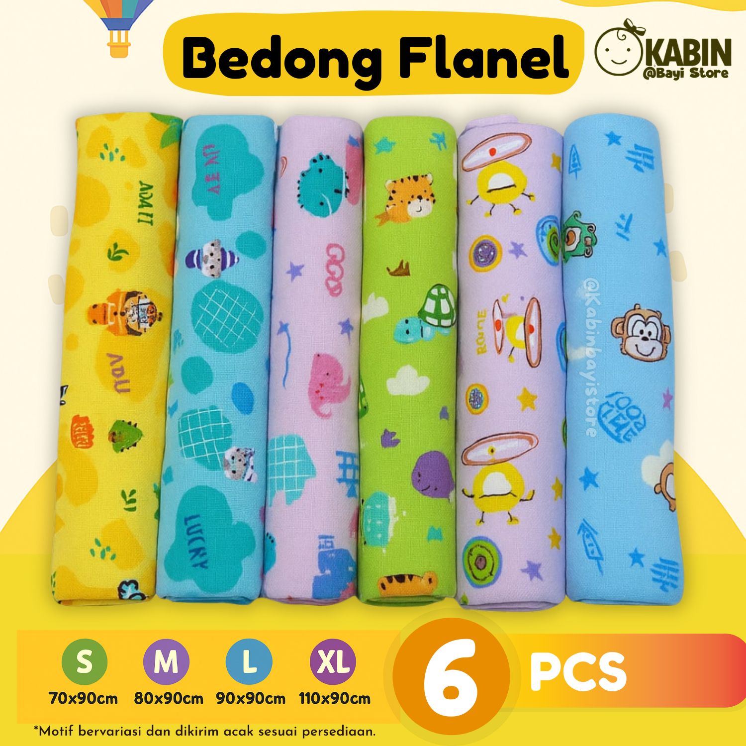 Bedong Bayi Jumbo 1/2 LUSIN Bedong Bayi Ukuran S M L XL Bahan Katun Flanel Isi 6 pcs Harga Murah