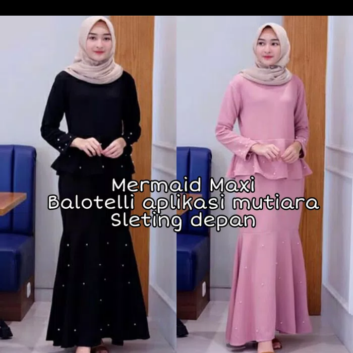 Baju Muslim Modern MERMAID DRESS Bahan BALOTELI APLIKASI MUTIARA Gamis Wanita Terbaru 2020 Modern Remaja Gamis Wanita Gamis Wanita Murah Simple