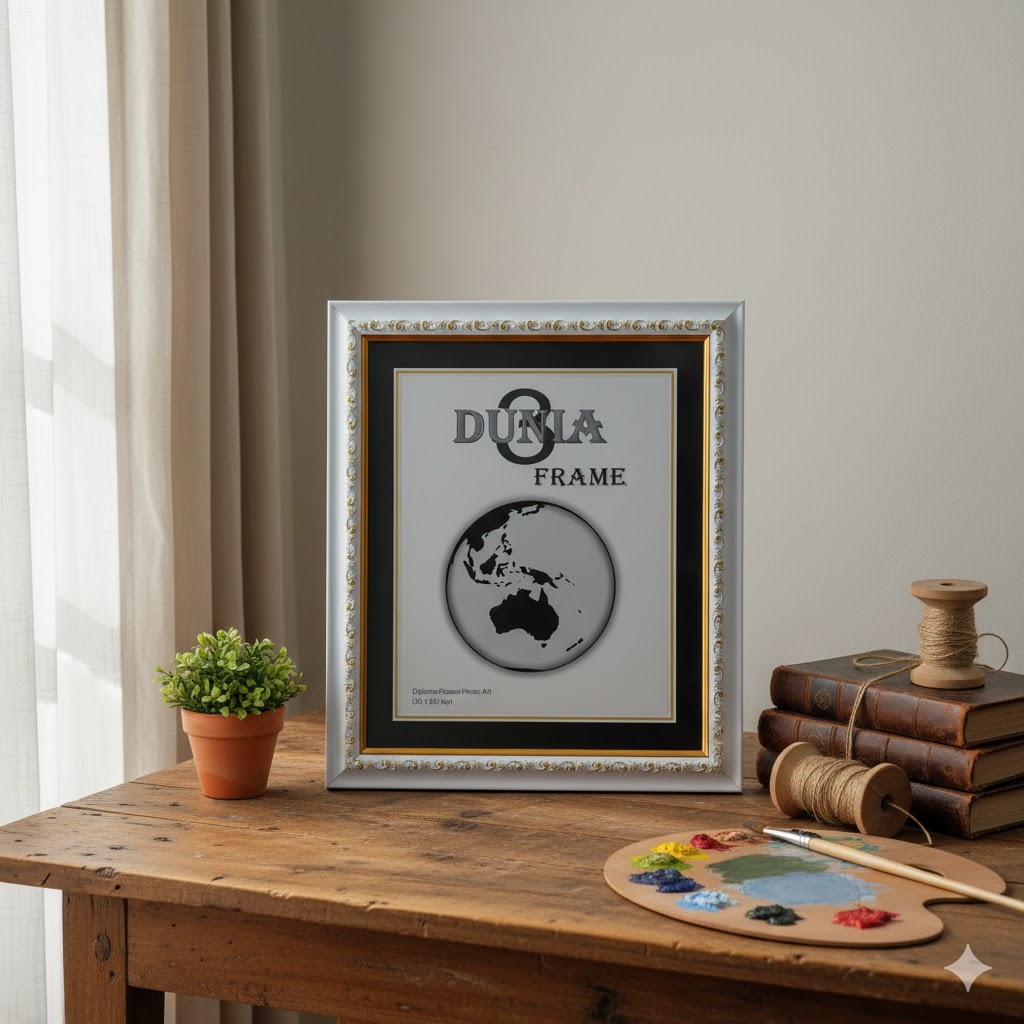 Frame/Bingkai Foto 10R (25x30) Motif Putih Ukir List Gold