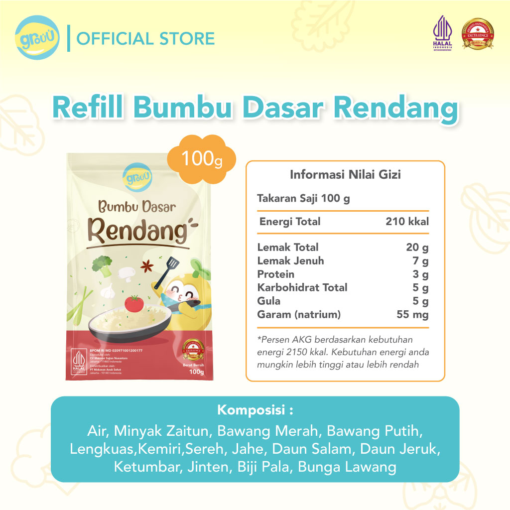 Grouu - Bumbu Dasar Masak MPASI Putih Rendang Kuning - Alami No MSG
