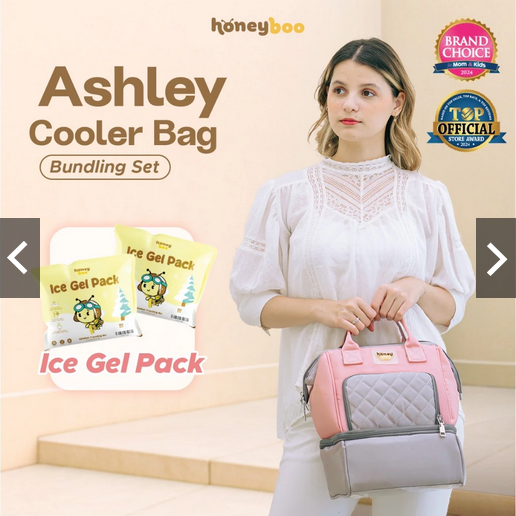 Honey Boo - Tas Bayi Penyimpanan Asi Ashley Cooler Bag Bonus Ice Gel Pampers Botol Multifungsi Waterproof Lapiran Thermal