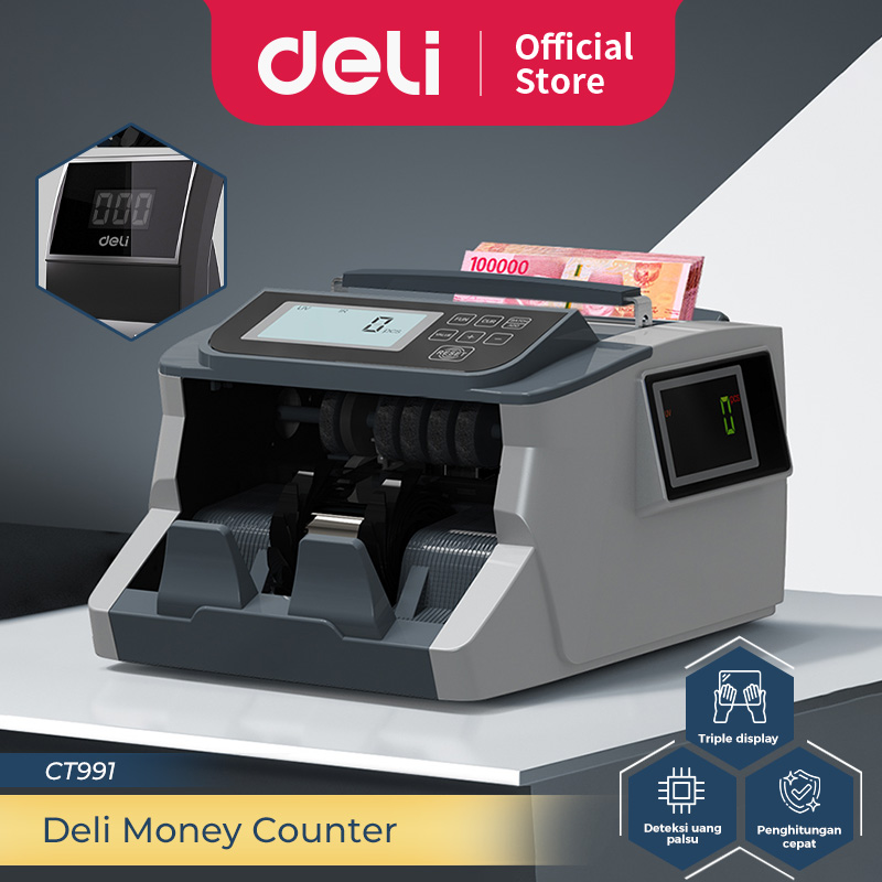 Deli Mesin Penghitung Uang / Money Counter Alat Hitung Uang Bill Counter Triple Screen CT991