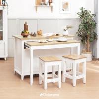 Dekoruma Kanou Meja Makan Kayu Minimalis Lipat atau Meja Dapur Serbaguna dengan 2 Stool | Kitchen Island