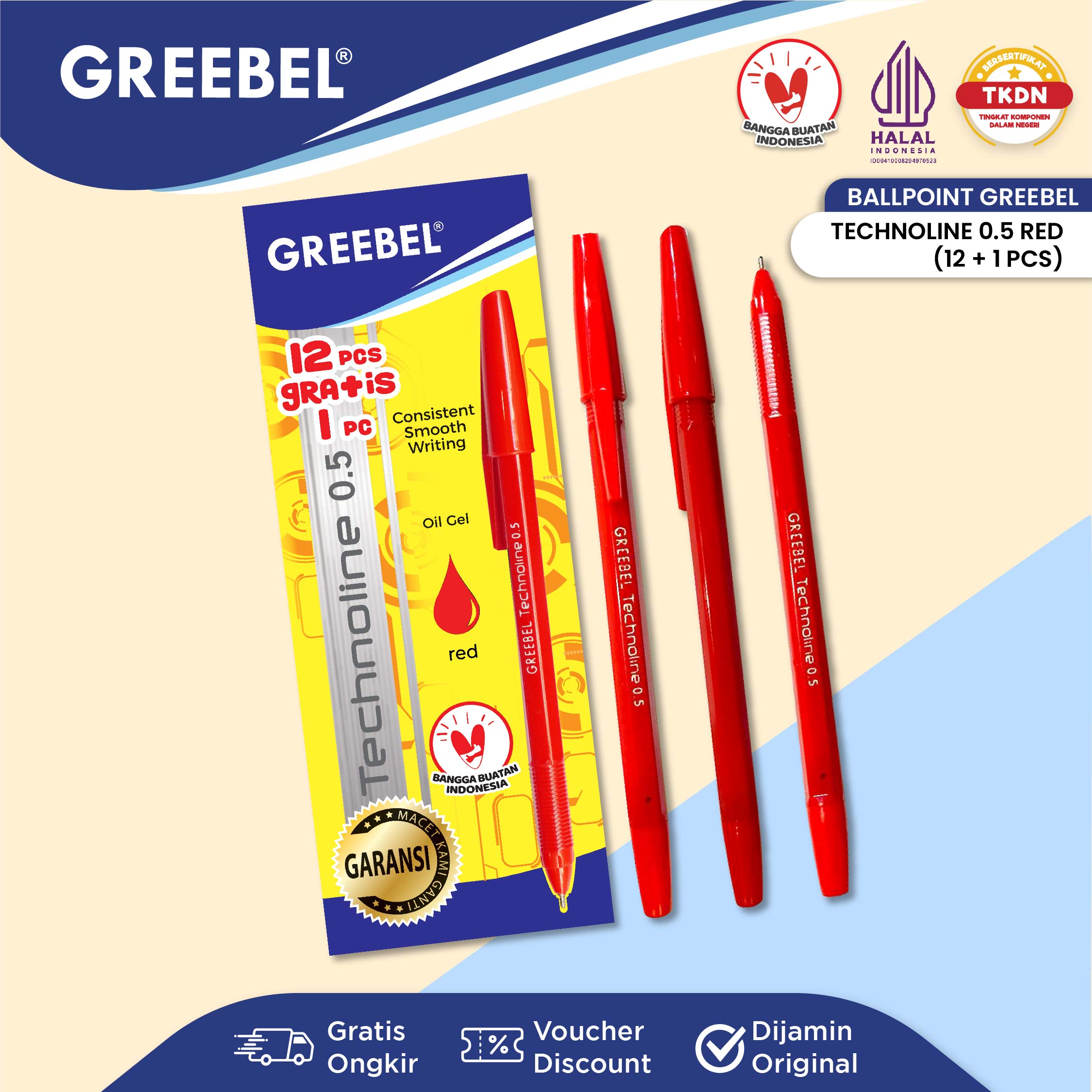 GREEBEL Pulpen Ballpen Pena | TECHNOLINE 0.5 RED | Pulpen Greebel Pena Bolpen Bolpoin
