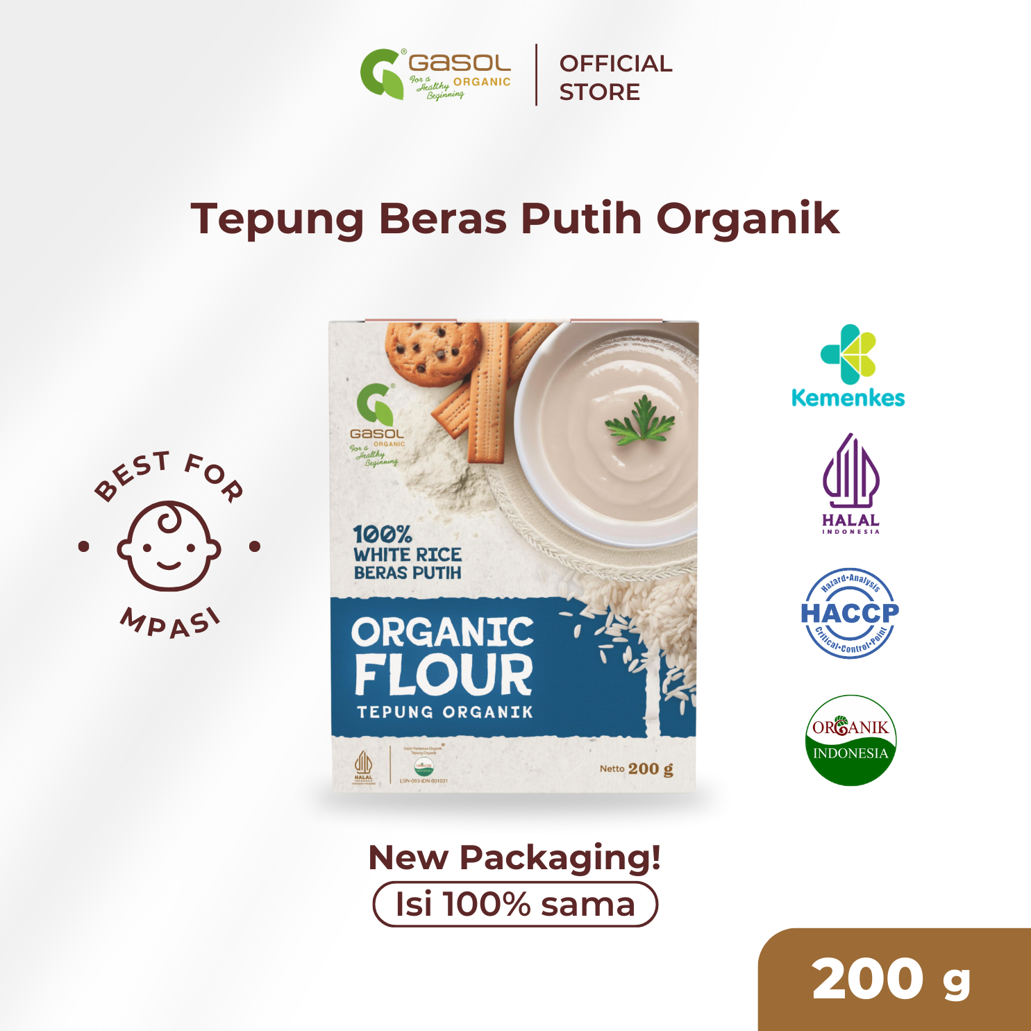 GASOL Tepung Beras Putih Organik Makanan Bayi MPASI 200gr
