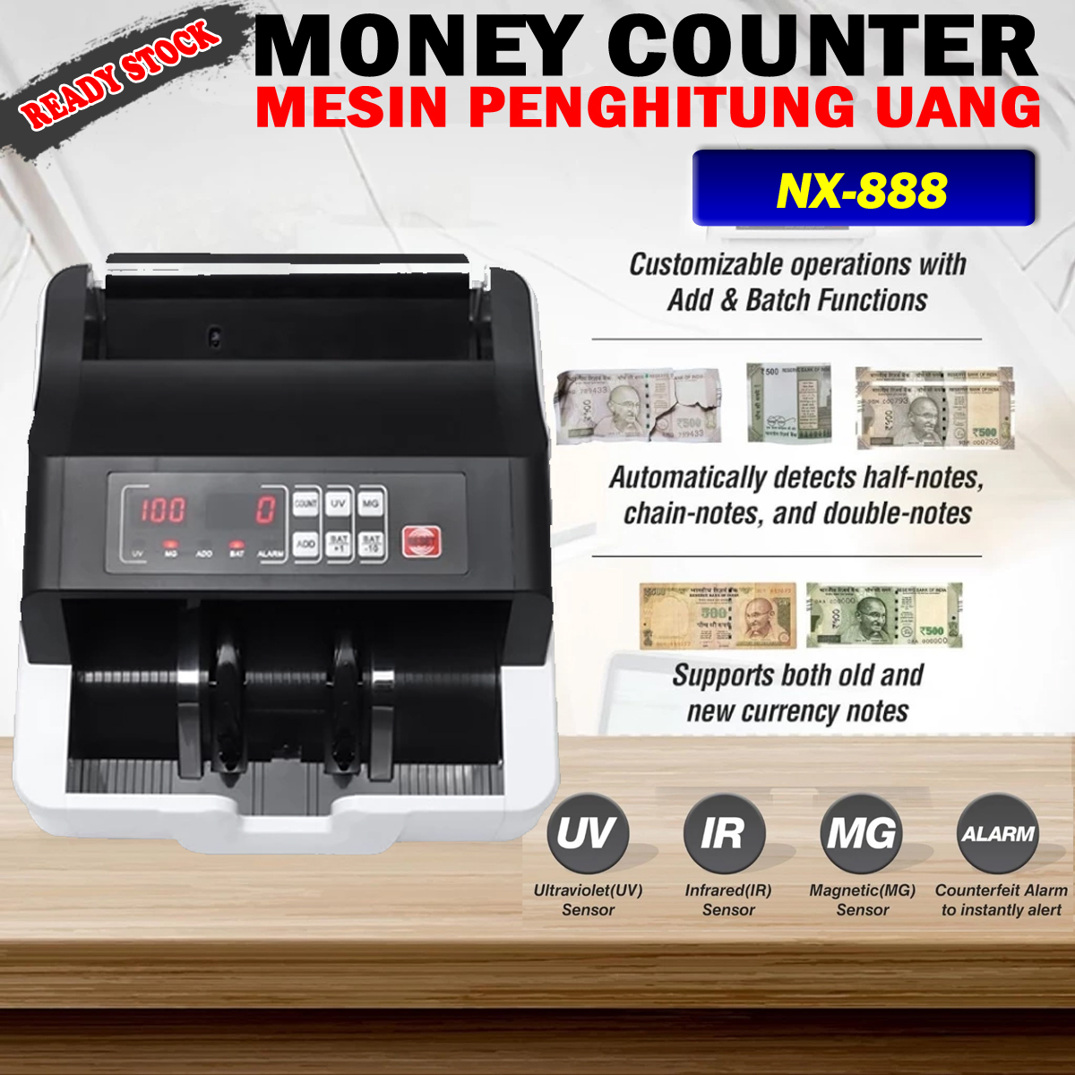 Mesin Hitung Uang NX-888 Presisi Tinggi Deteksi Uang Palsu Portable Money Counter Alat Hitung Uang