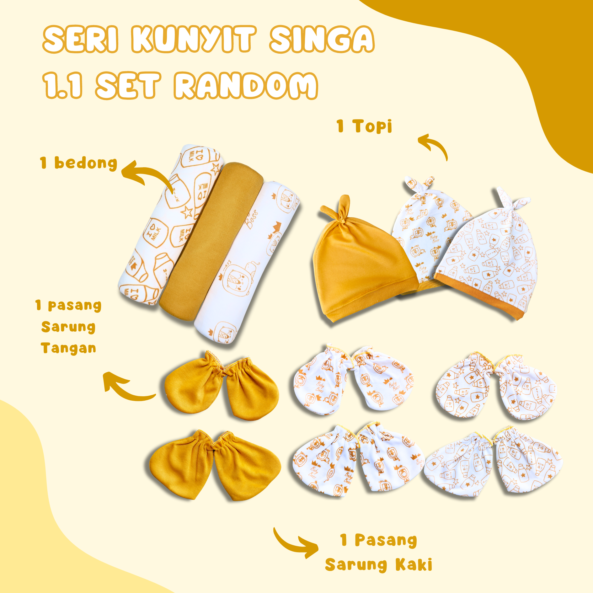 Bedong Bayi 4 in 1 set Topi Dan Sarung Tangan Bayi 1pcs HEMAT