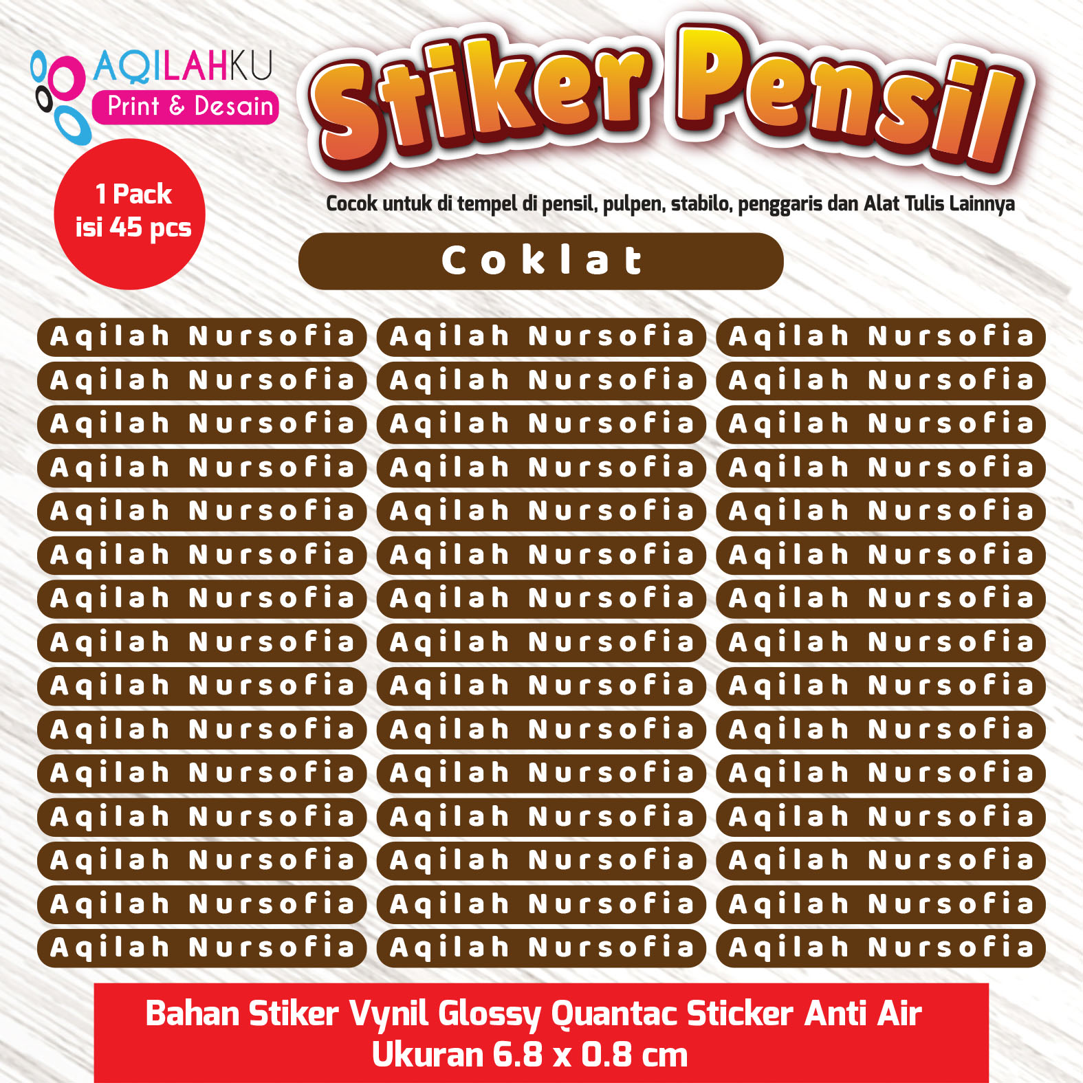 ISI 45 PCS / STIKER NAMA ANAK PULPEN / LABEL PENSIL / CRAYON / BOLPOIN/ STABILO/ PENGGARIS /ATK