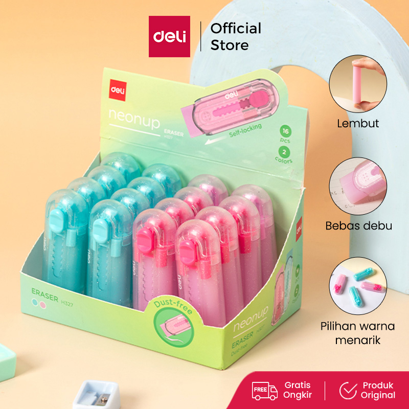 Deli Sliding Eraser Penghapus Mekanik Hapusan Mekanik Warna NEON Tidak Meninggalkan Serpihan H327