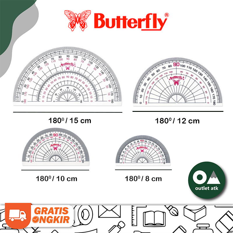 Penggaris Busur Protractor 180 Derajat Butterfly Clear Plastic Bow Ruler