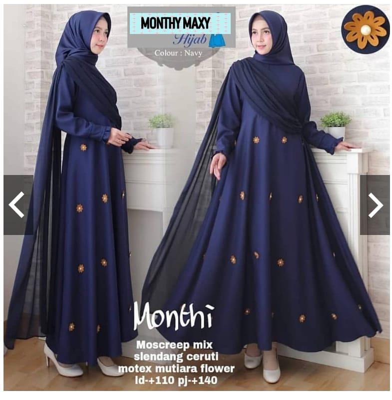 Baju Muslim Modern Gamis Monthy Maxy Dress Crepe Trendy Modern Wanita Baju Panjang Stelan Polos Muslim Gaun Kerja Dress Pesta Syar’i Murah Terbaru Pakaian Modis Simple Syari Casual Elegant 2019