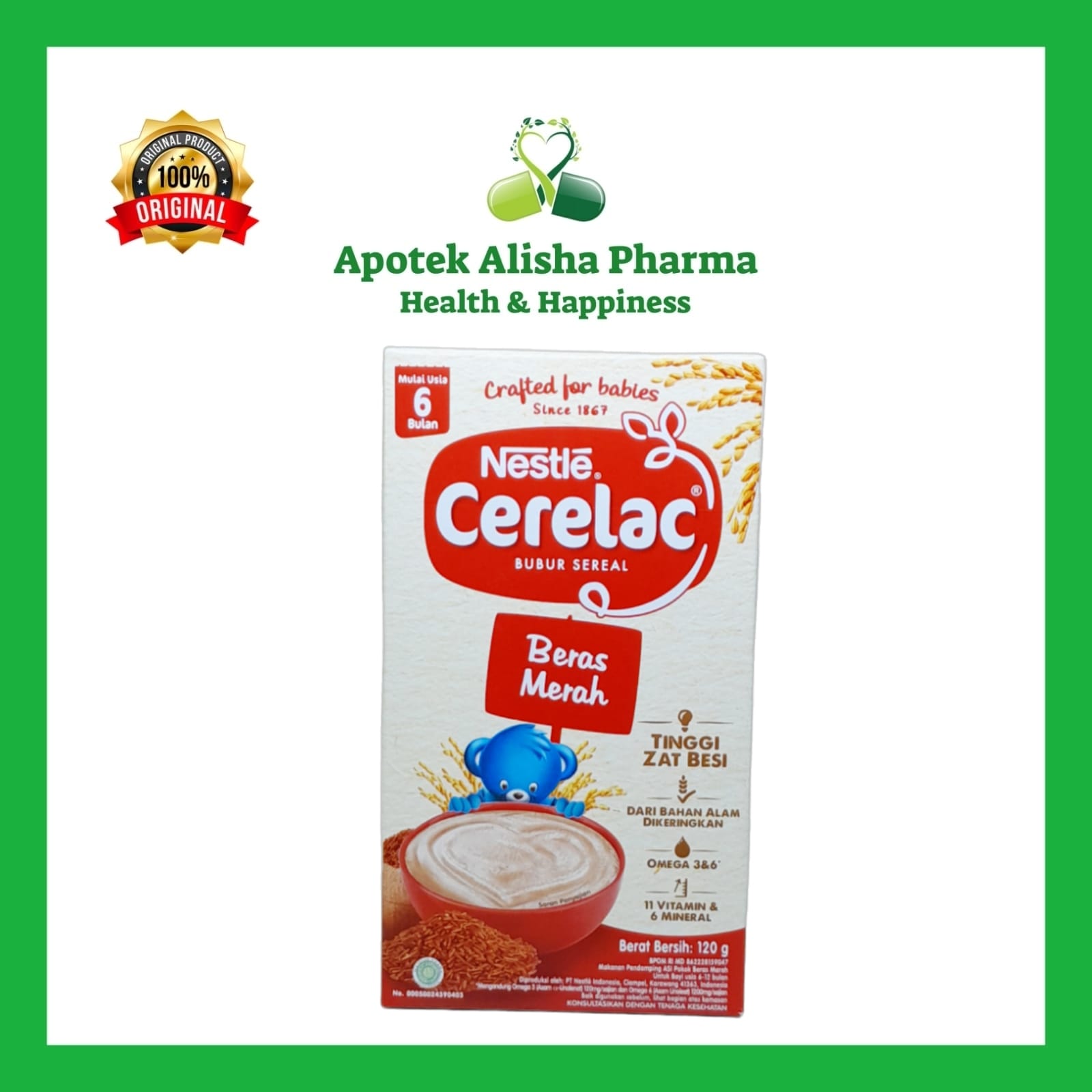 Cerelac Bubur Bayi 120gr - Cerelak Rasa Kacang Hijau / Beras Merah / Serelak