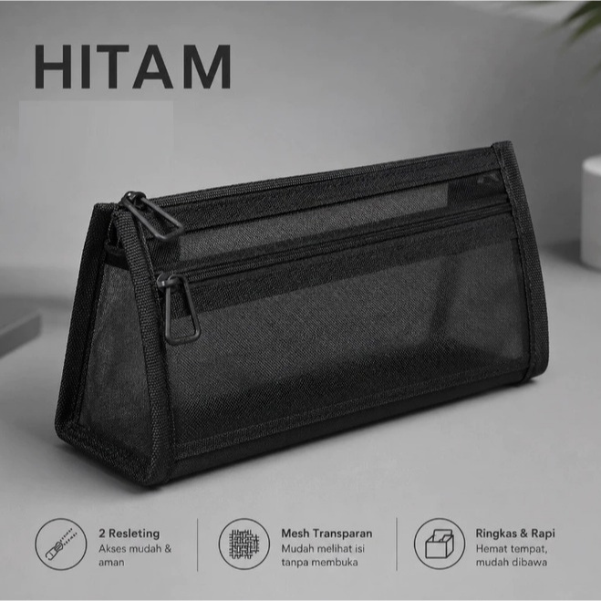 BAG ENTER TP95 Tempat Pensil Transparan Segitiga Pink - Kapasitas Besar Desain Transparan Praktis untuk Sekolah dan Kantor