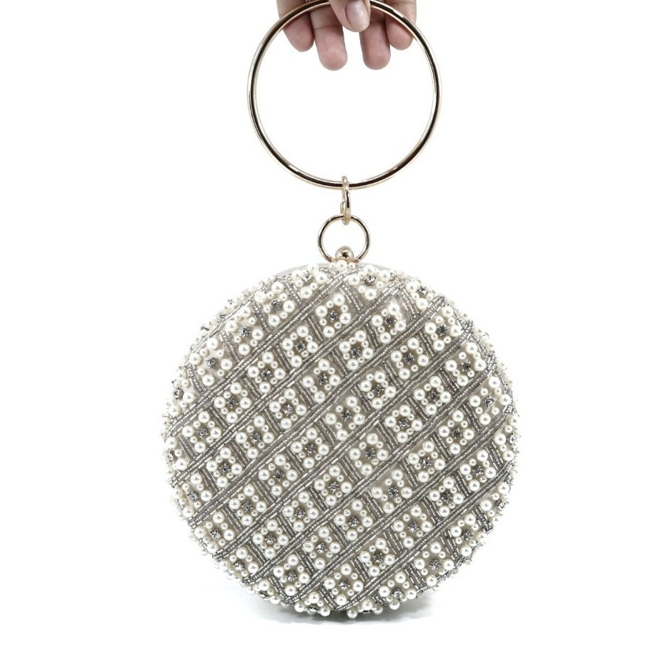 Waiwai Clutch Tas Pesta Wanita Bulat Tenteng Mutiara Mewah Elegant Dompet Seserahan Pernikahan Blink-Blink Murah Unik Cantik Kode 18036-ZP waiwai – tas wanita unik 10257 clutch