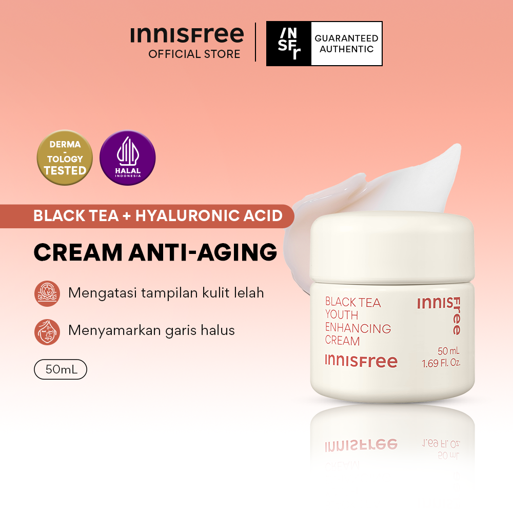 Innisfree Black Tea Youth Enhancing Cream 50ml / Krim Anti-Aging untuk Segarkan Kulit Lelah