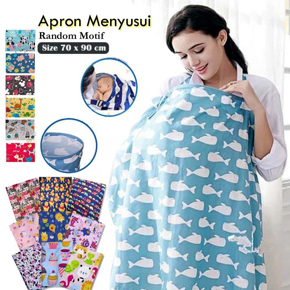 Apron Menyusui 70x90cm Nursing Cover Celemek Motif Karakter Bahan Katun Polymicro-Aurora Store(COD)