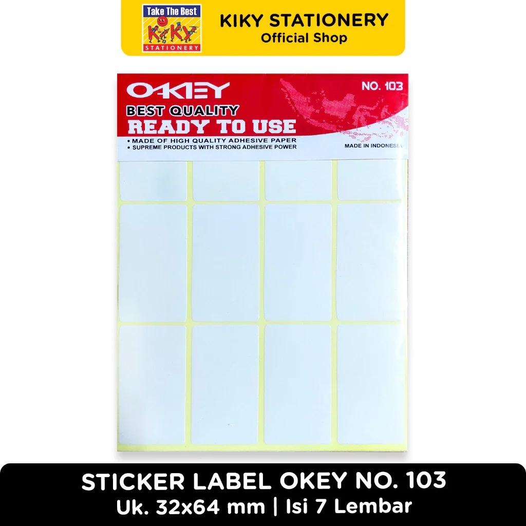 Stiker Label Putih Polos Okey By Kiky 1Pack Isi 7 Lembar No. 99 103 121
