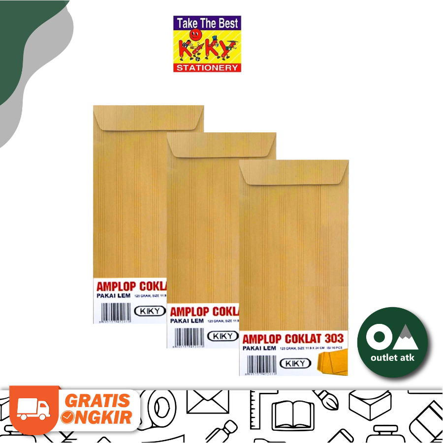 Amplop Coklat Kabinet Kiky 303 Polos Lem 125gr isi 10
