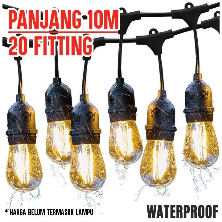 Kabel Fitting Outdoor 10Meter 10 Fitting Gantung Lampu Cafe