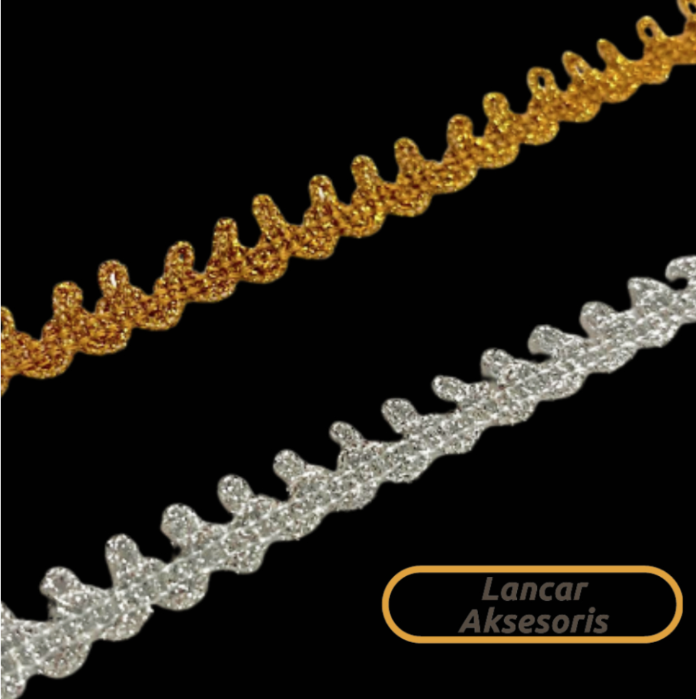 Renda Mahkota Glitter Emas Perak 1 pack 20 yard Renda Mas Silver Gold kur Variasi Craft Renda India / Renda pinggir list bordir