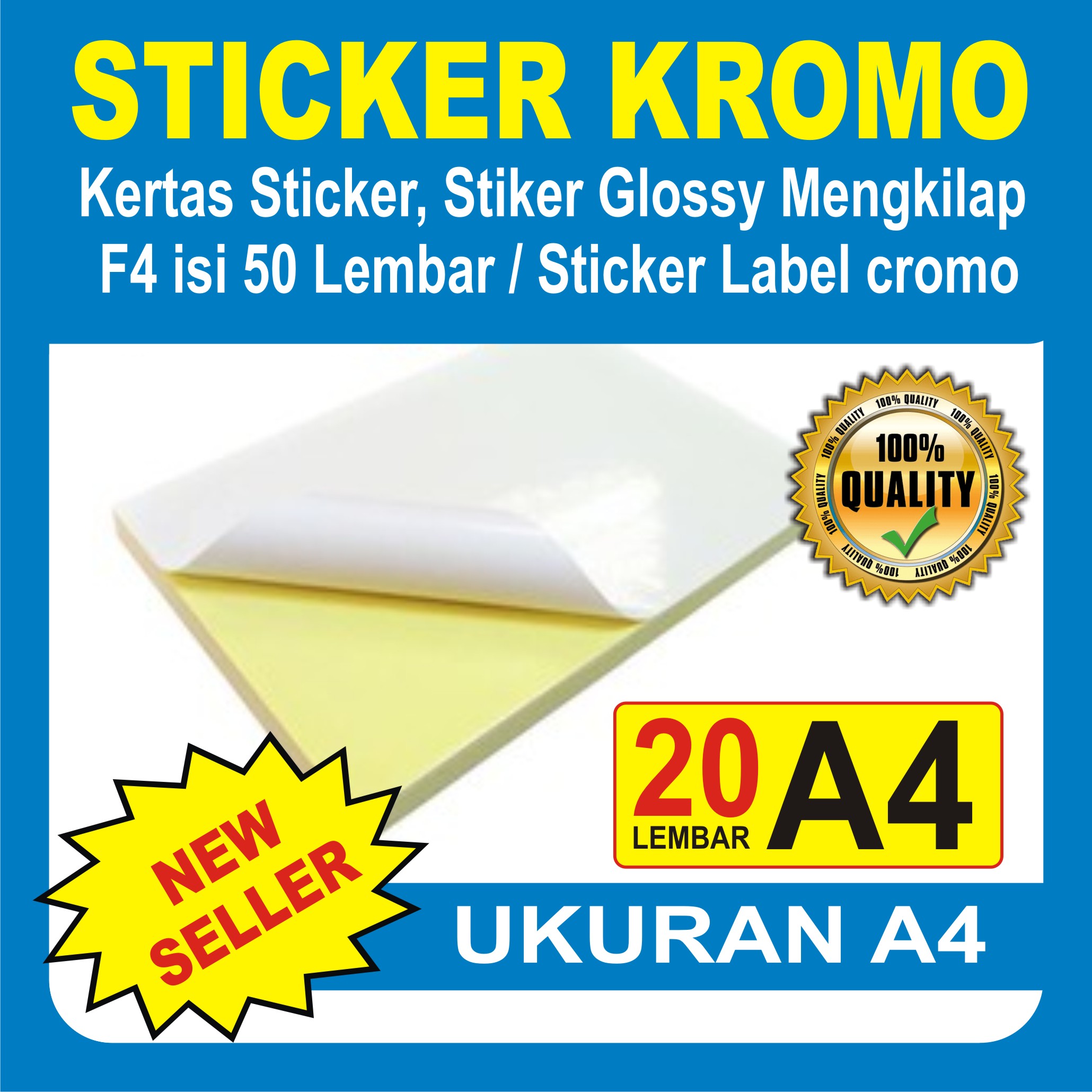 Kertas Sticker Stiker Glossy Mengkilap A4 isi 50 Lembar / Stiker A4 / Sticker Label cromo