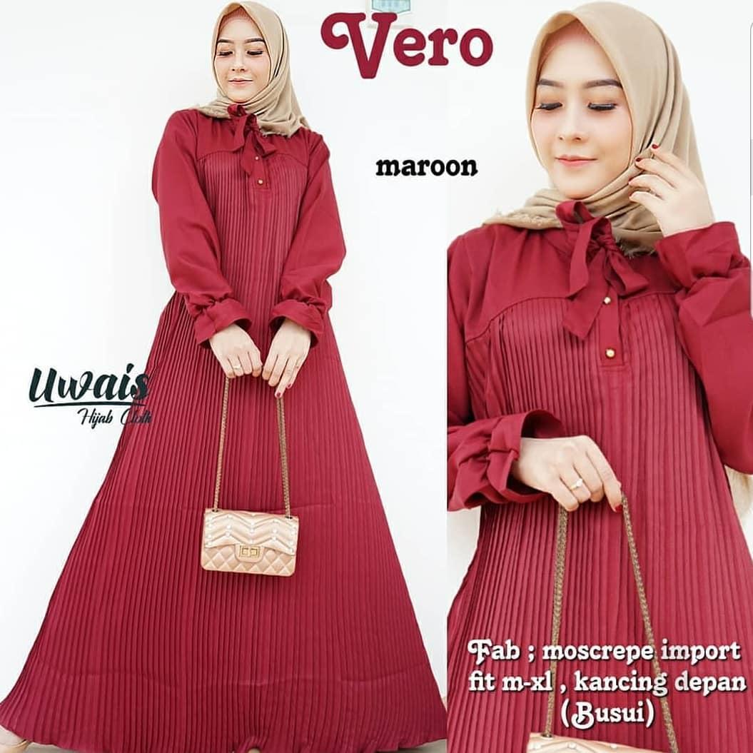 Baju Muslim Modern Gamis VERO DRESS Bahan MOSSCRAPE  MIX PLISKET Baju Gamis Terusan Wanita Paling Laris Dan Trendy Baju Panjang Polos Muslim Dress Pesta Terbaru Maxi Muslimah Termurah Pakaian Modis Simple Casual Terbaru 2019