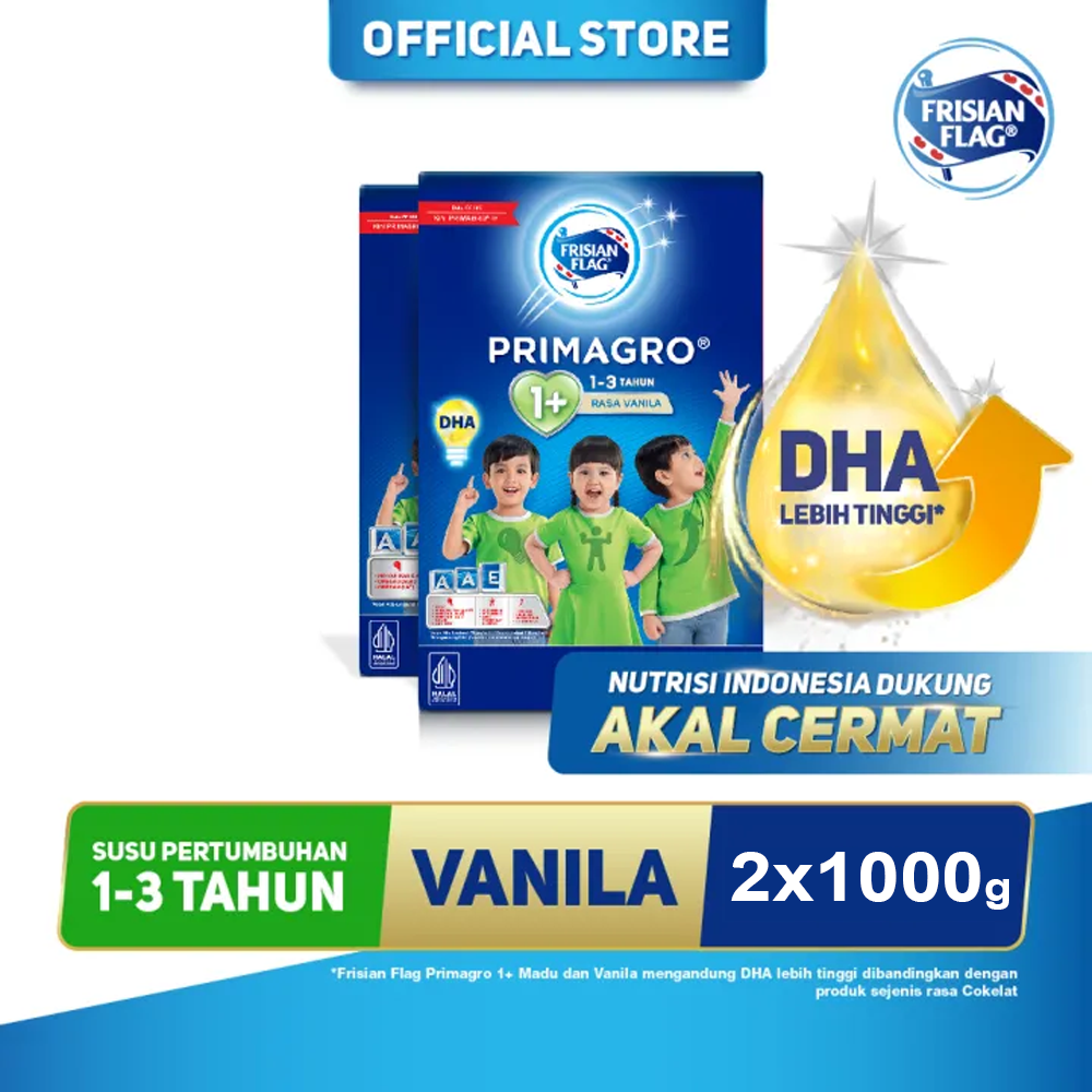 Frisian Flag Primagro 1+ Vanilla 2x1000gr (1-3 tahun) - Susu Formula Pertumbuhan Anak