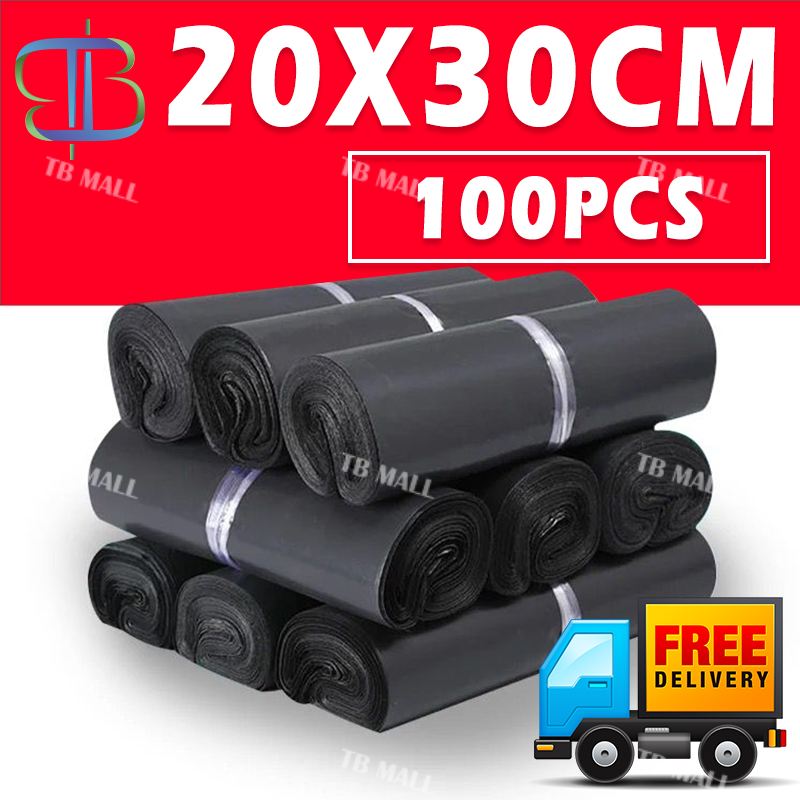 Fumu Kantong Plastik Packing Polymailer Olshop Hitam 20x30cm Isi 100pcs Lem Perekat Waterproof Grosir Termurah