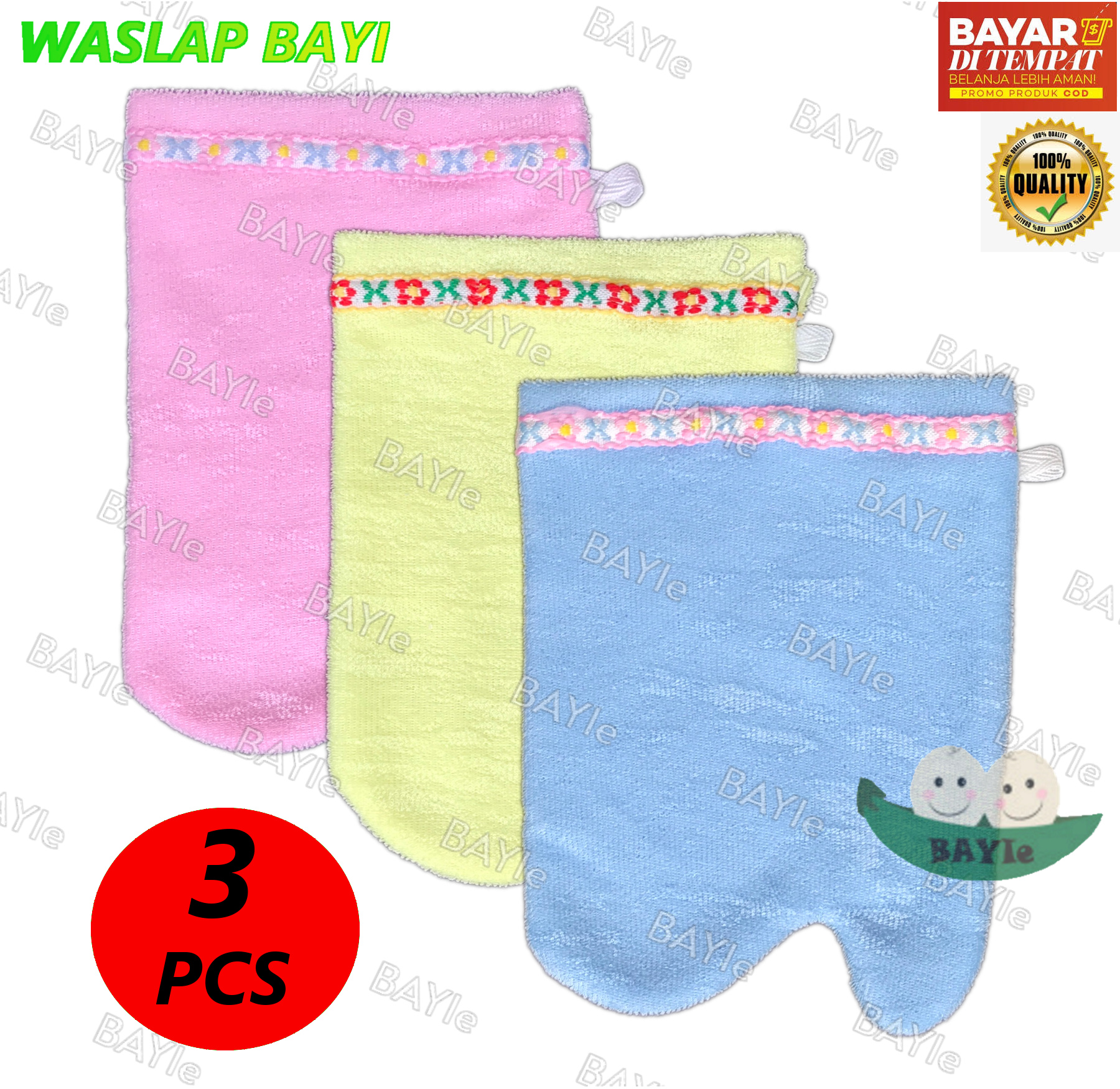 BAYIe - 3 Pcs Waslap Handuk Jari / Waslap / Lap / Lap untuk mandi bayi bahan Tebal/Double kain