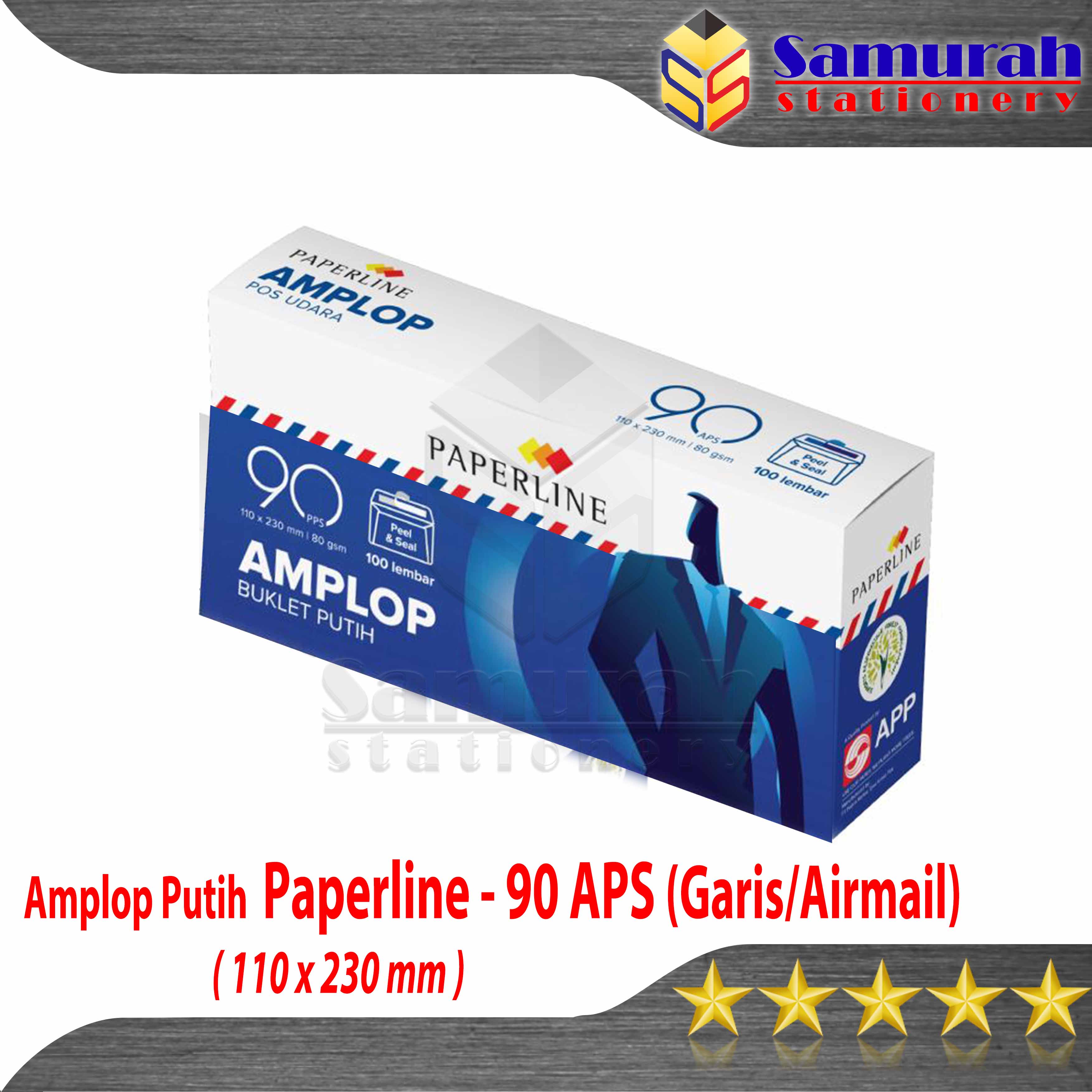 Amplop Kertas Putih Airmail Paperline 90 Aps Bergaris ( 110 x 230 mm ) isi 100 80 gsm Panjang