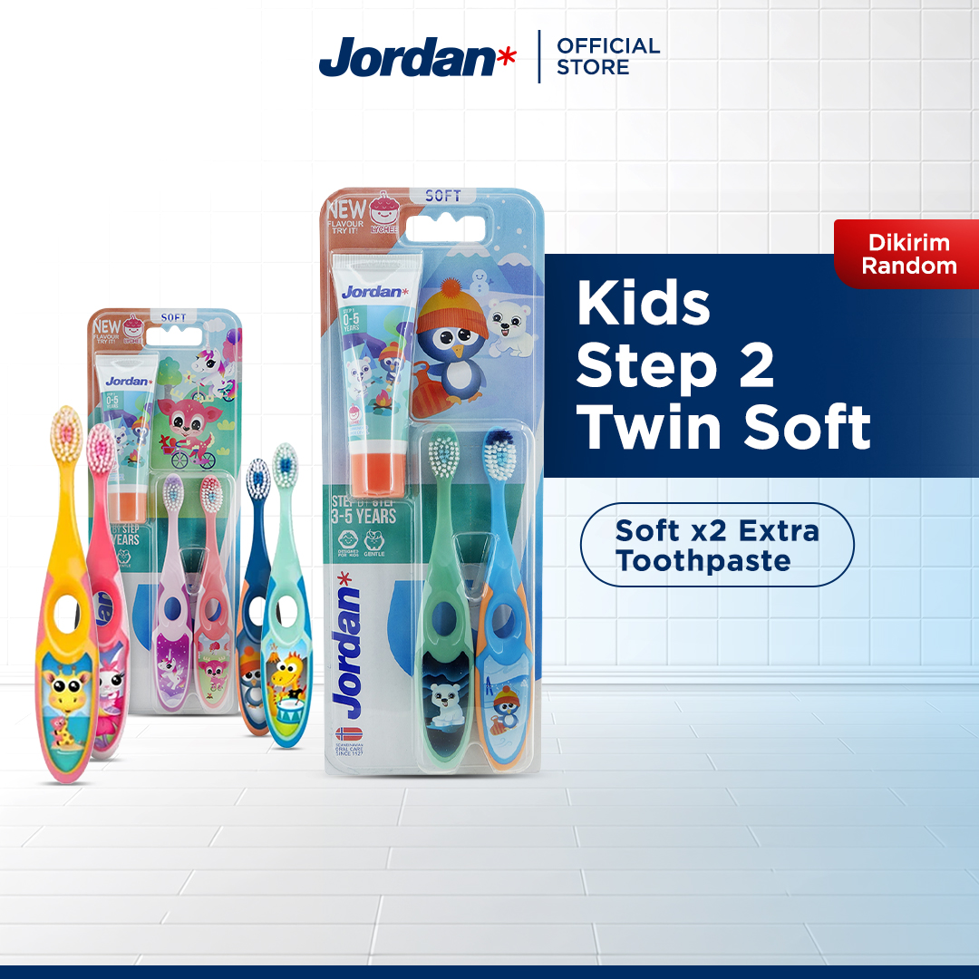 Jordan Oral Care Kids Step 2 Twin Soft - Sikat Gigi Anak + Pasta Gigi