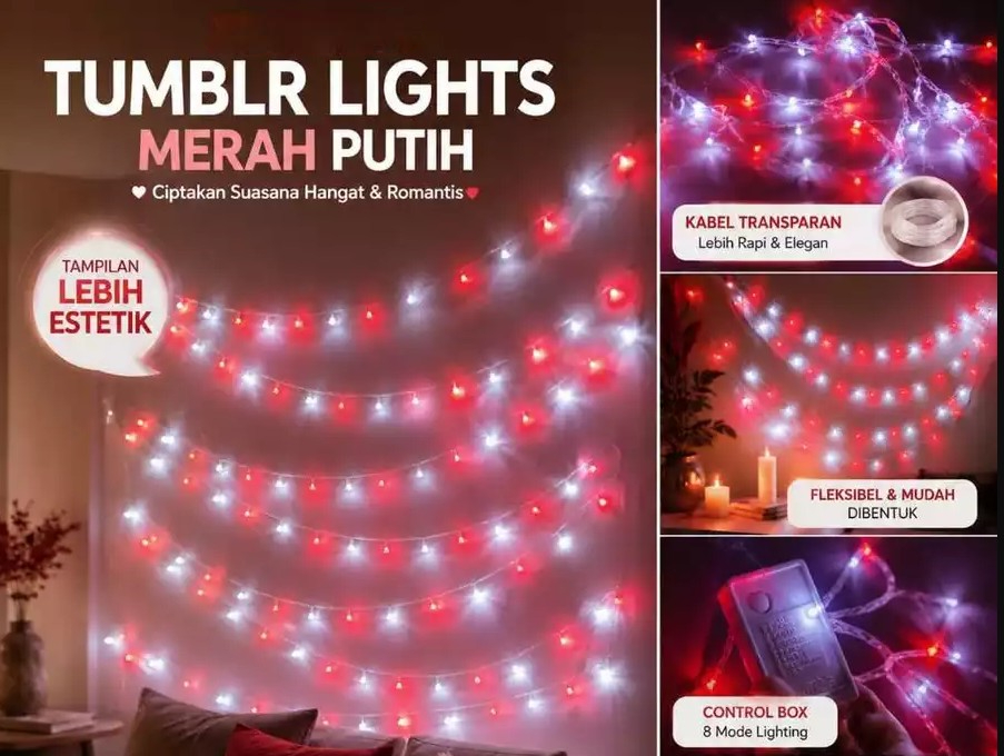 Lampu Tumbler Led Merah Putih 10 meter / Lampu Hias Dekorasi 17 Agustus