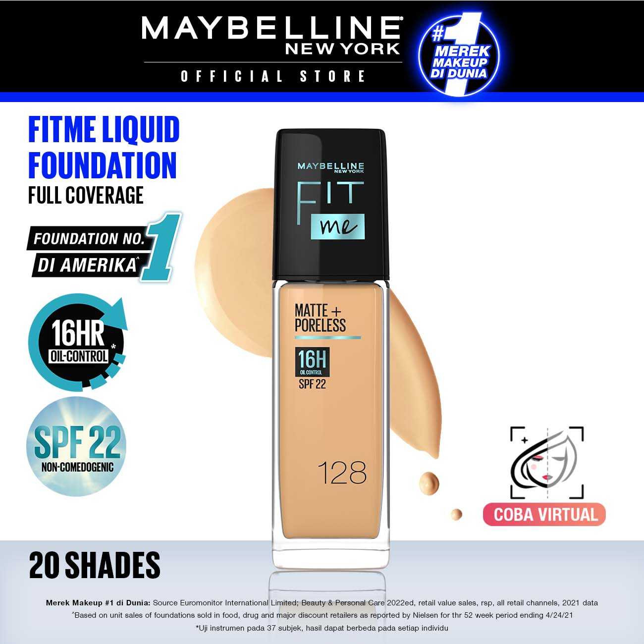 MAYBELLINE OFFICIAL Fit Me Matte + Poreless Liquid Foundation Make Up 30ml Makeup Ringan High Cov...