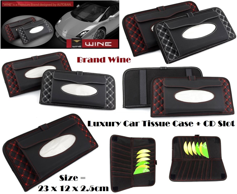 Tempat Tissue dan Tempat CD Motif Benang Premium / Tempat Tisu Sunvisor Mobil Car Set Exclusive Tissue Cd Premium