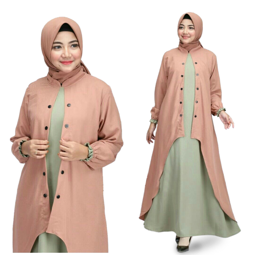 Baju Muslim Modern RAISA DRESS Mosscrape Aplikasi Kancing Pakaian Wanita Baju Muslim Gamis Modern Trendy Dress Muslimah Casual Baju Jumpsuit Modis Baju Lengan Panjang Baju Syar’i Muslim Wanita Baju Kerja Syari Panjang Dress Pengajian Murah Terbaru