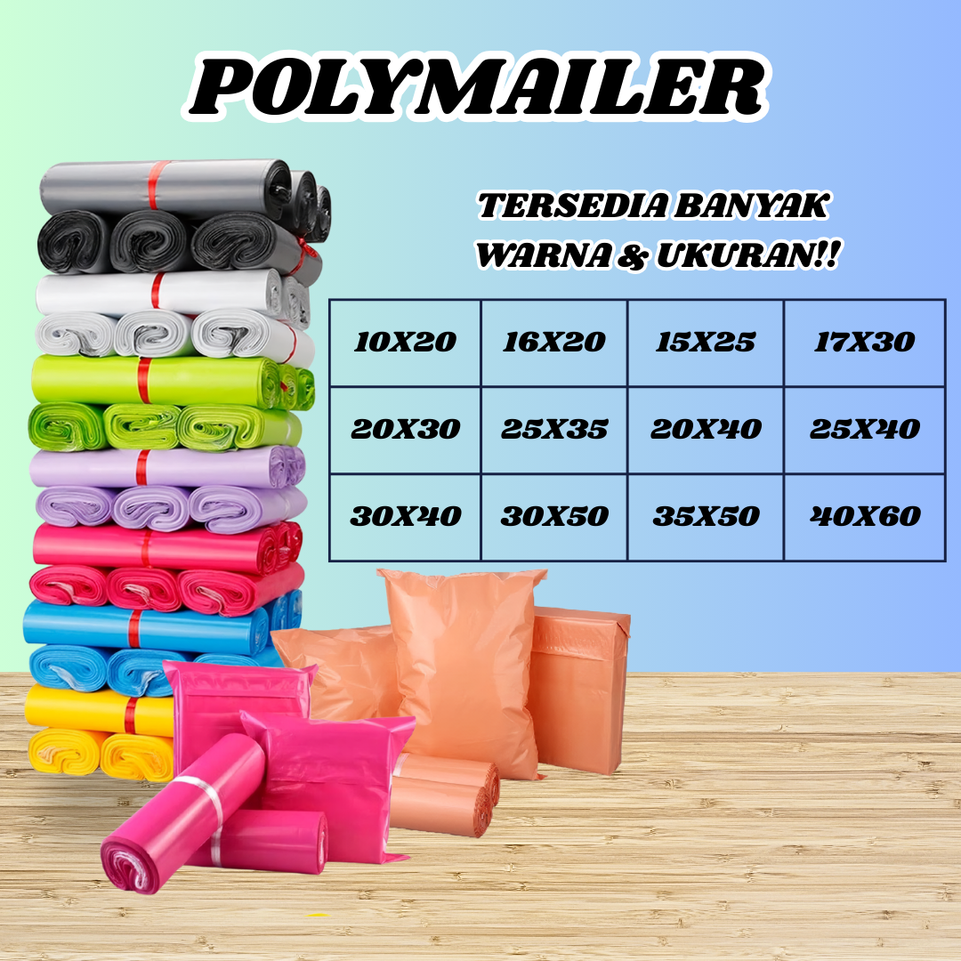 Kantong Plastik Polymailer/ Plastik Packing ukuran 40X60 20X30 10X20 25X40 30X50 25X35 20X40 16X20 15X25 17X30 | Isi 50pcs hitam Putih Silver ungu orange hijau muda kuning biru muda Pink | Packing Online Shop Polimeller Polymeller