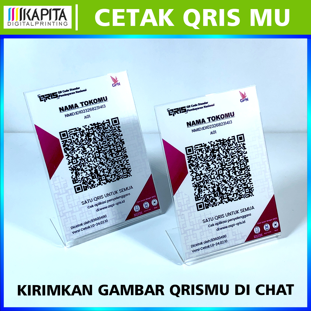 (Paket Lengkap) Cetak Qris & Akrilik Stand Berdiri Tipe L | Cetak Qris Akrilik Termurah Siyap Pakai | Acrylic Standing