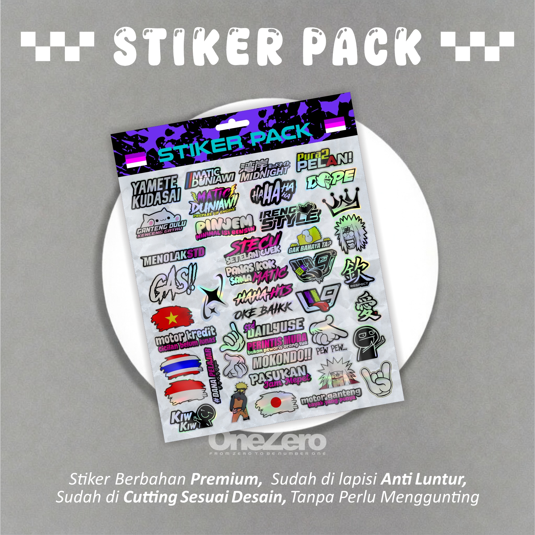 COD - Stiker Pack Hologram 45pcs Bendera Matic Duniawi W9 Std Daily Use Haha Hts | Stiker Racing Sudah Terpotong Kekinian Viral