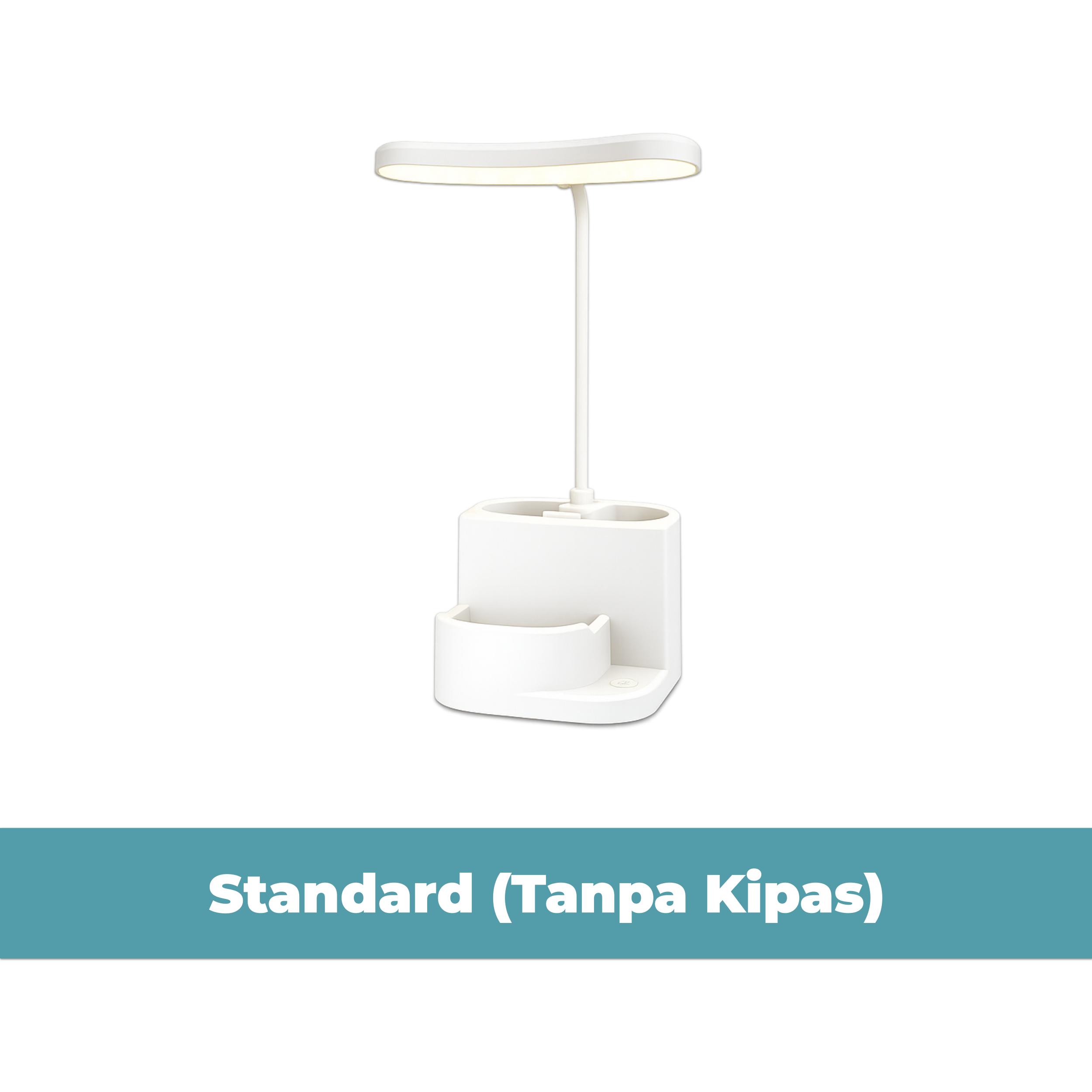 AOKI Lampu Meja LED + Kipas Mini Tanpa Flicker | Lampu Belajar Rechargeable | Mata Nyaman | Organizer Multifungsi | Desk Lamp Modern