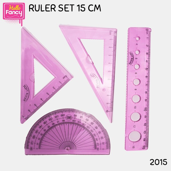 Ruler Set 15 Cm / Penggaris Lentur Tidak Mudah Patah 1 Set isi 4 Pcs