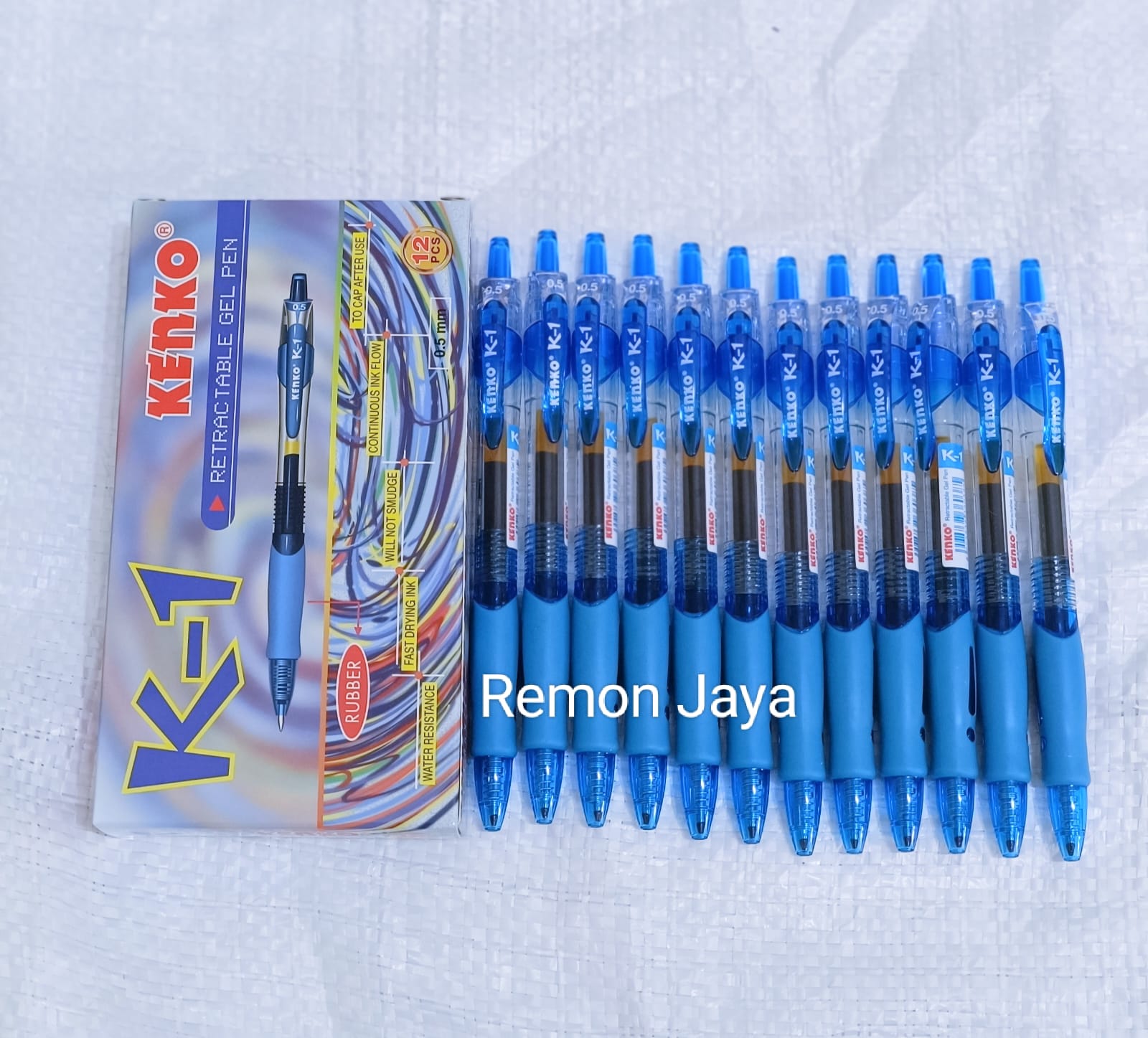 12 PCS PULPEN GEL KENKO K-1 WARNA BIRU DAN HITAM