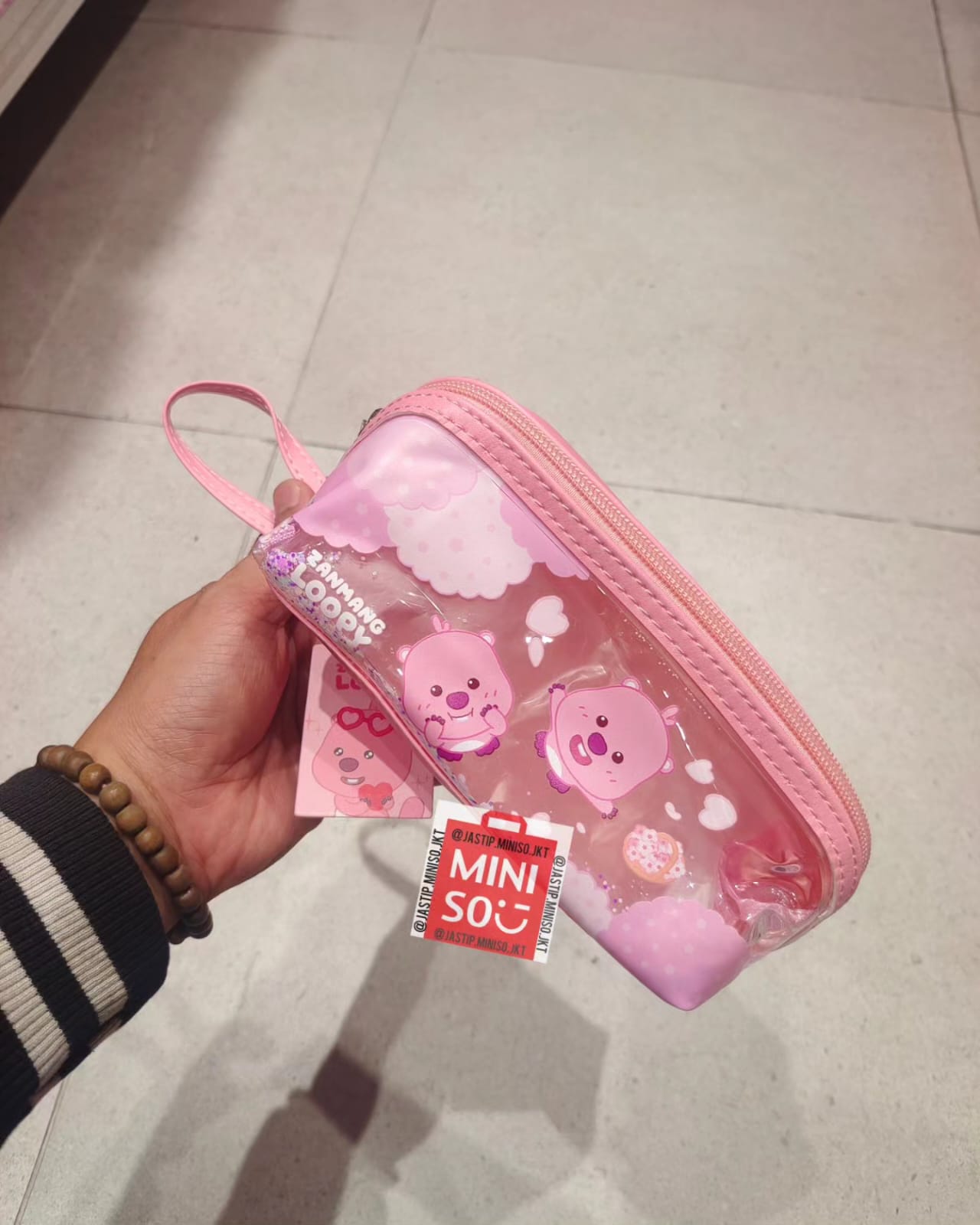 MINISO x LOOPY 🆕 Kotak Pensil / Quicksand Cosmetic Bag / Tas Kosmetik (20x9x8cm) Pink / Purple