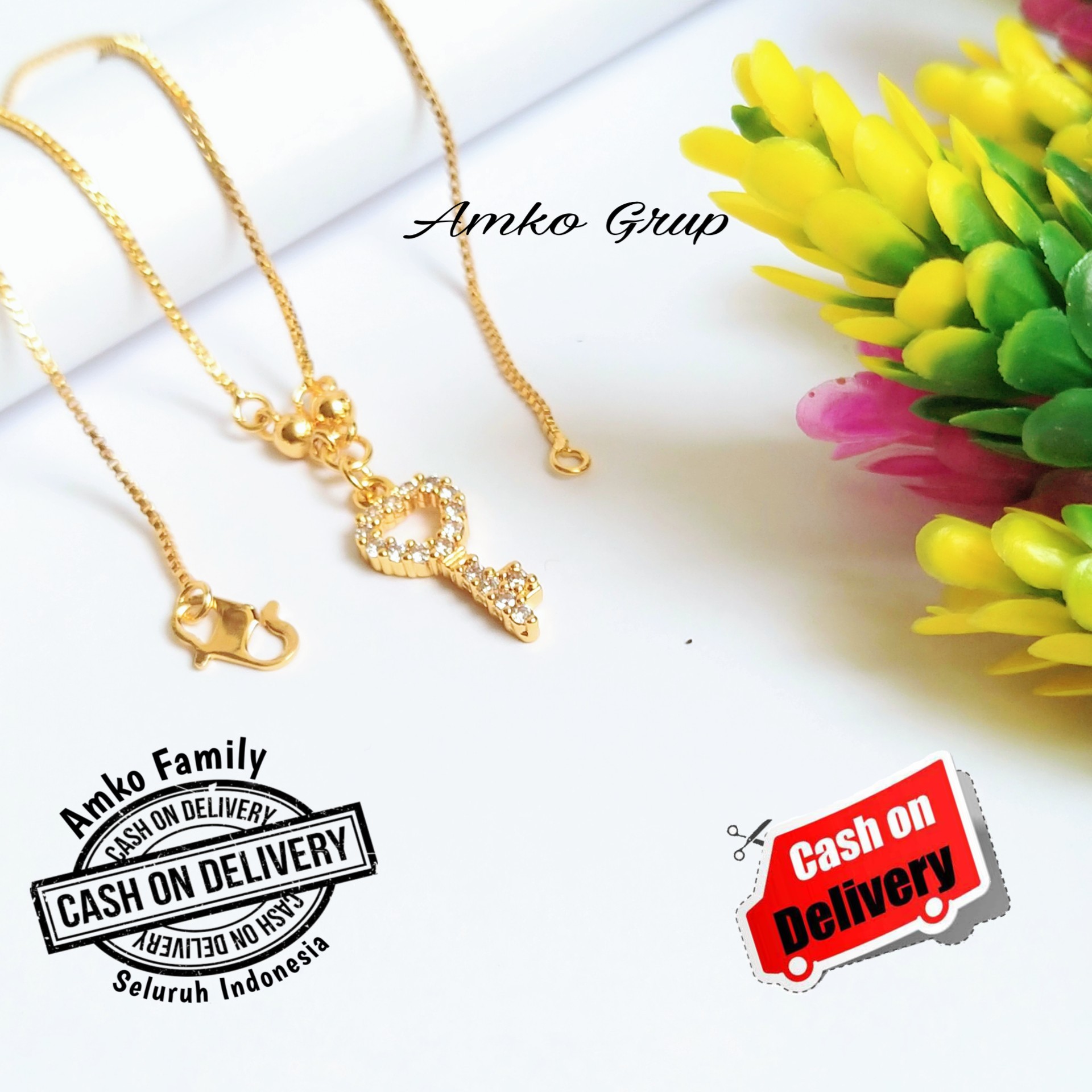 ACC COD- Kalung Wanita Xuping Gold Itali Liontin Love Permata Kunci Langsung Anti Luntur 24K New acc cod- kalung wanita xuping gold itali liontin love permata kunci langsung anti luntur 24k new