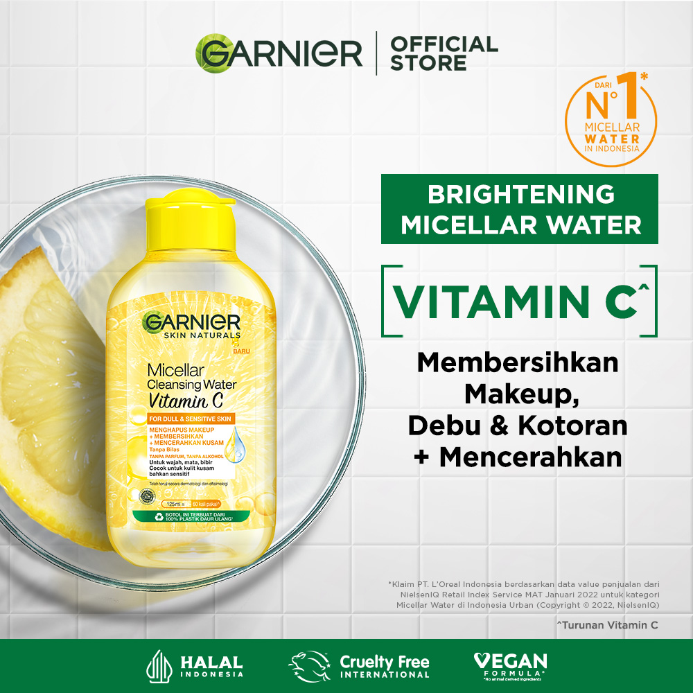 Garnier Micellar Cleansing Water Vitamin C Skin Care - 125ml ( Pembersih Wajah untuk Menutrisi da...