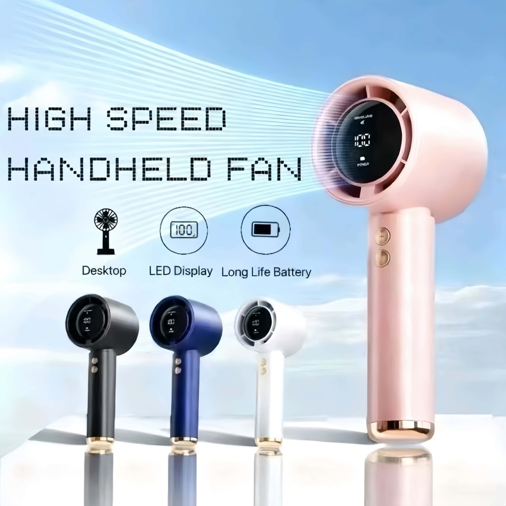 Kipas Angin Mini Genggam Portable USB Angin Kencang 100 Speed Kecepatan Turbo LED Digital Display...