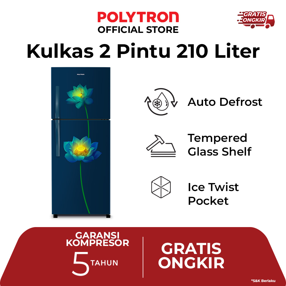POLYTRON Kulkas 2 Pintu 210L Beauty Steel PRB 217LB